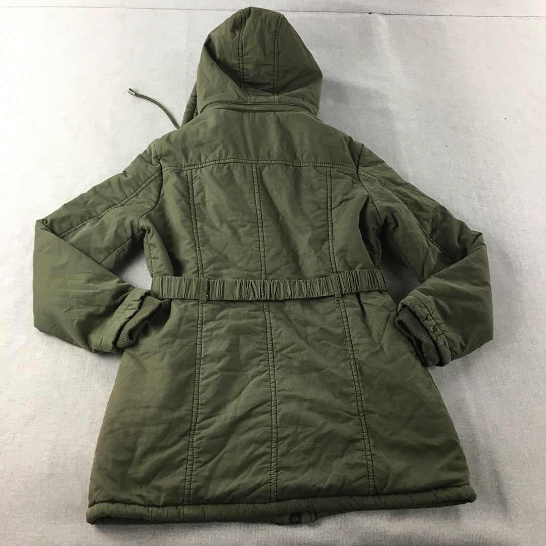 Refuge Womens Parka Jacket Size S Khaki Green Hooded Pockets Coat