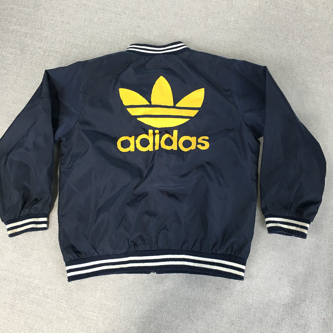 Adidas Kids Boys Bomber Jacket Size 10 Navy Blue Trefoil Logo Zip-Up Coat