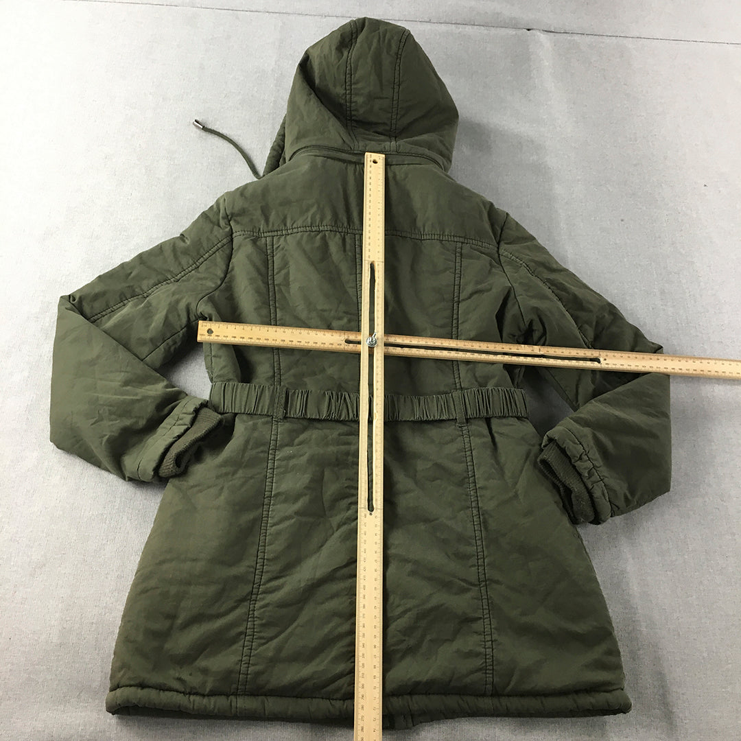 Refuge Womens Parka Jacket Size S Khaki Green Hooded Pockets Coat