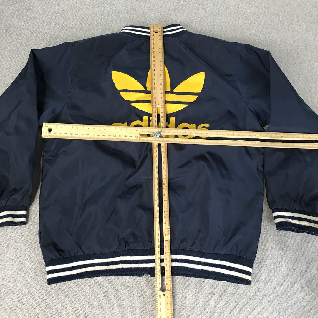 Adidas Kids Boys Bomber Jacket Size 10 Navy Blue Trefoil Logo Zip-Up Coat