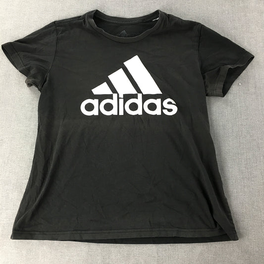 Adidas Womens T-Shirt Size L Black Big Logo Crew Neck Short Sleeve Tee