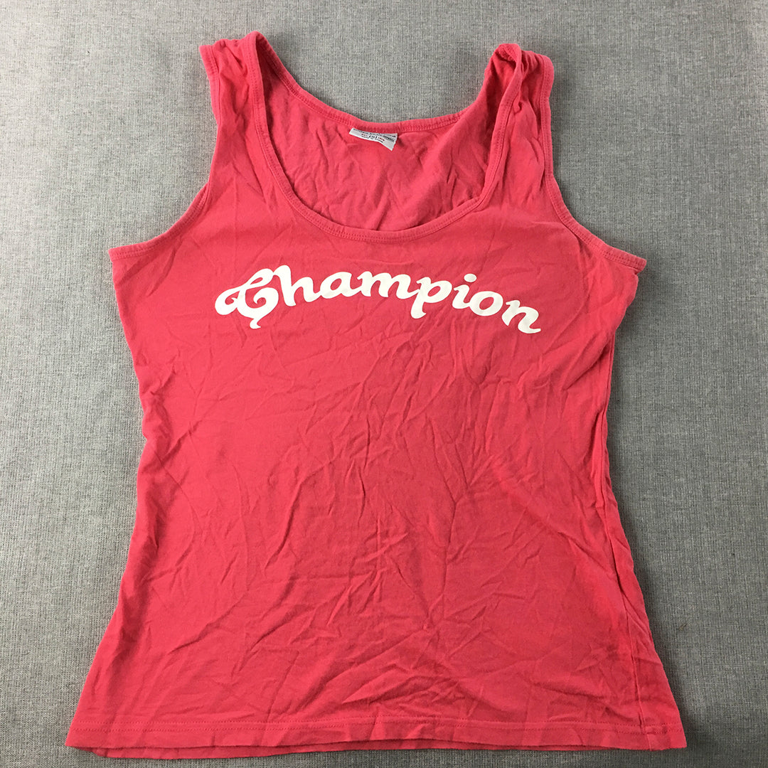 Champion Womens Tank Top Size M Pink Big Logo Sleeveless Shirt