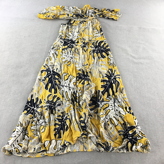 Lovely Lady Womens A-Line Dress Size 16 Yellow Floral Midi Off The Shoulder