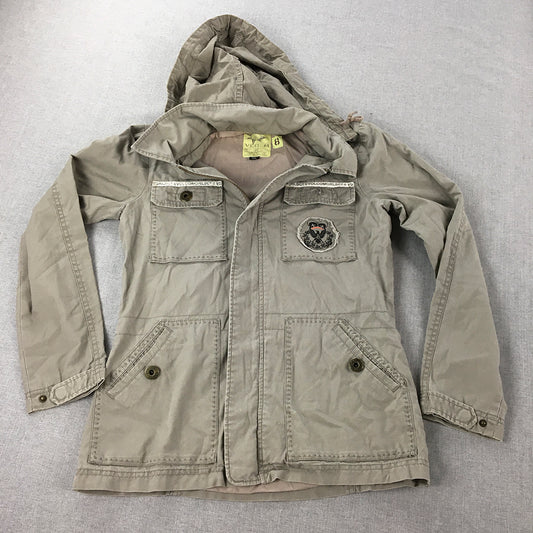 Volcom Womens Jacket Size 8 Brown Pockets Overcoat Hooded Utility