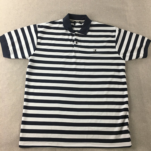 Zara Mens Polo Shirt Size L Navy Blue & White Striped Short Sleeve Rugby