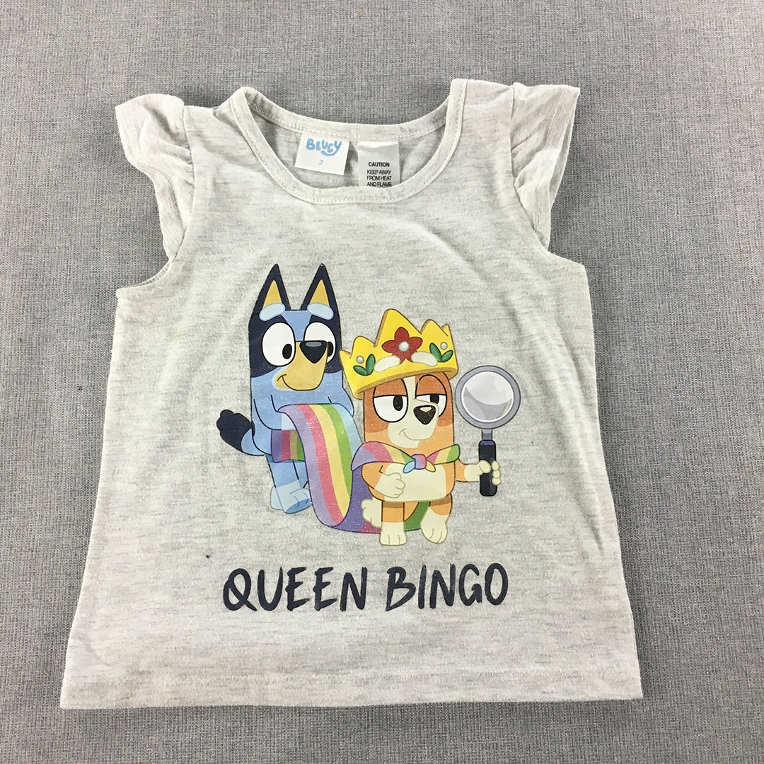 Bluey Kids Girls Top Size 2 Baby Toddler Grey Queen Bingo