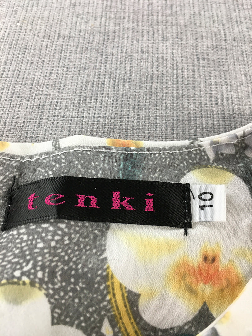 Tenki Womens A-Line Dress Size 10 Grey Floral Mini Sleeveless