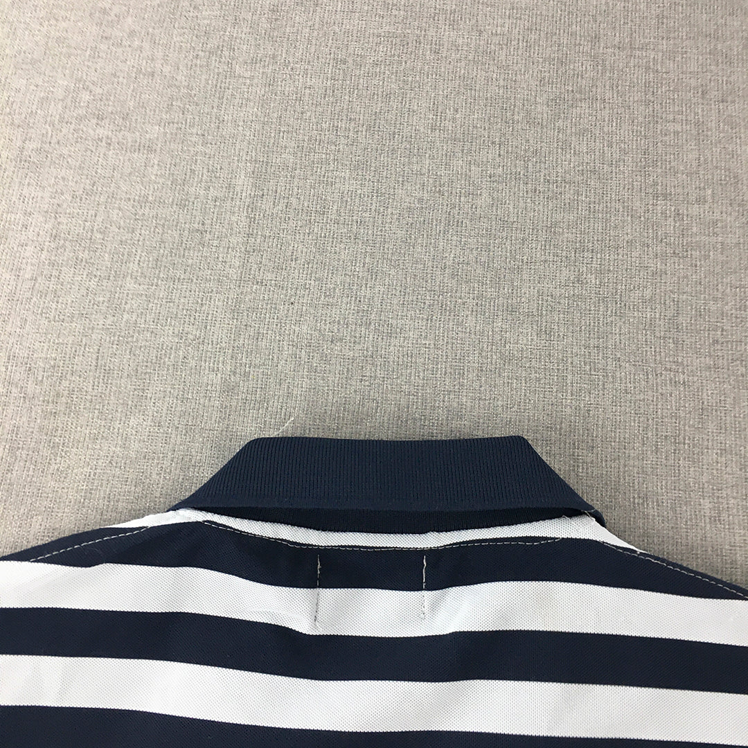 Zara Mens Polo Shirt Size L Navy Blue & White Striped Short Sleeve Rugby