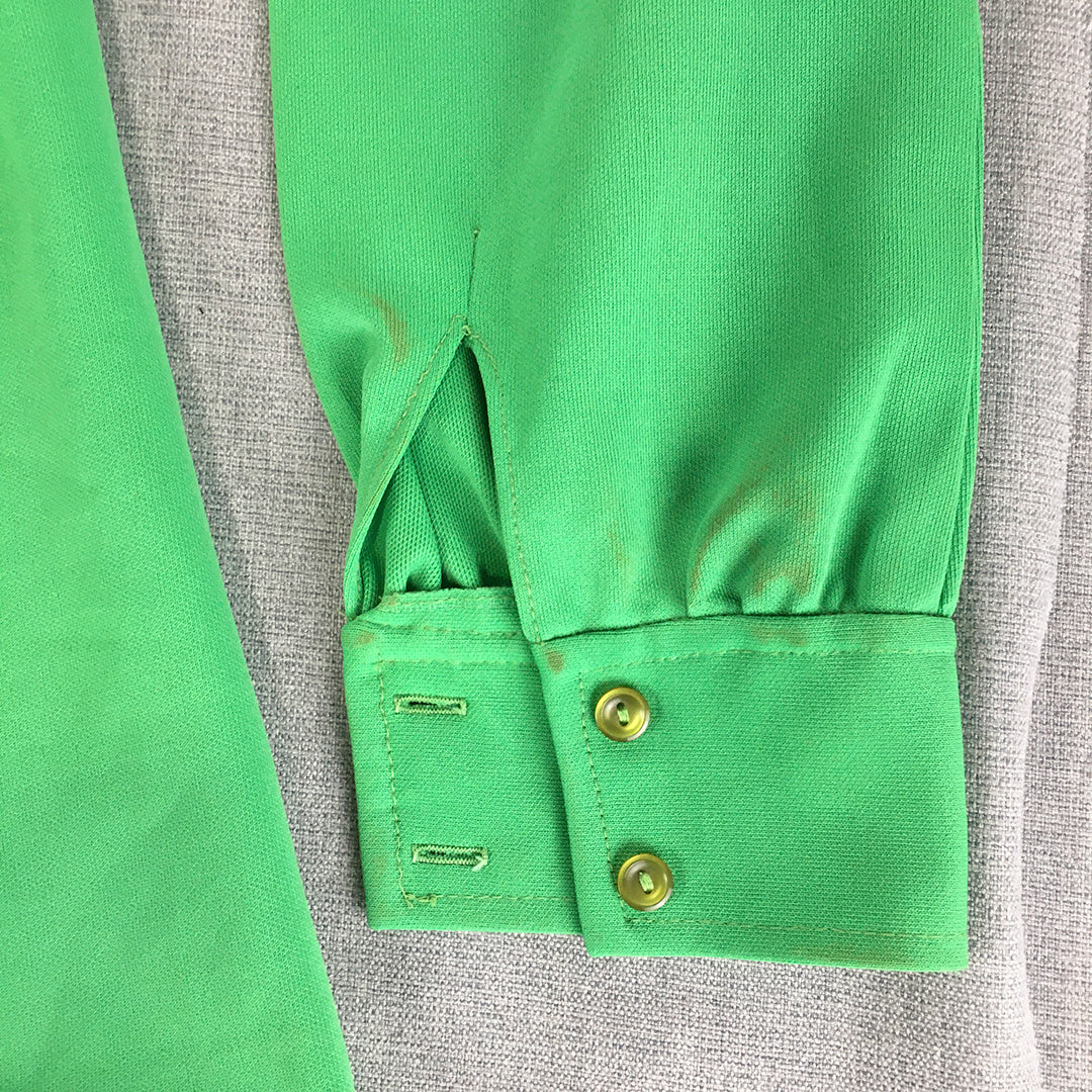 Vintage 70s 80s David Keys Womens Top Size 10 Green Button-Up Shirt