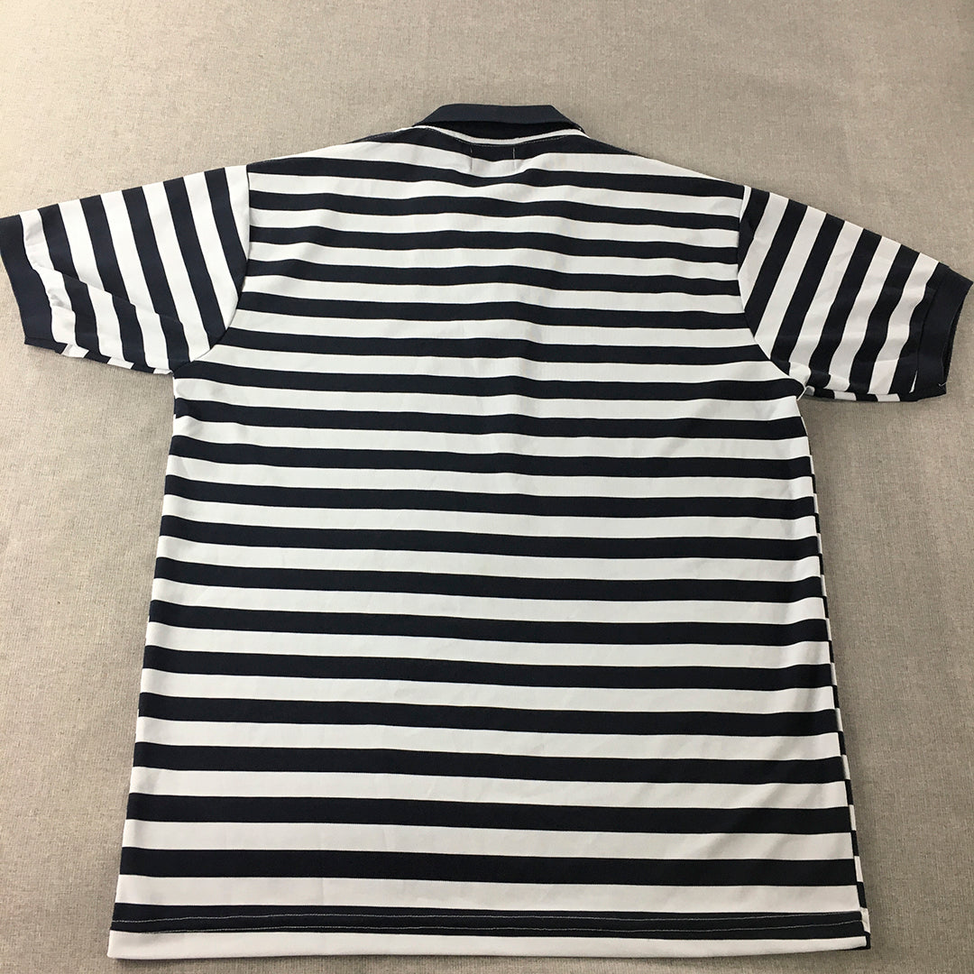 Zara Mens Polo Shirt Size L Navy Blue & White Striped Short Sleeve Rugby