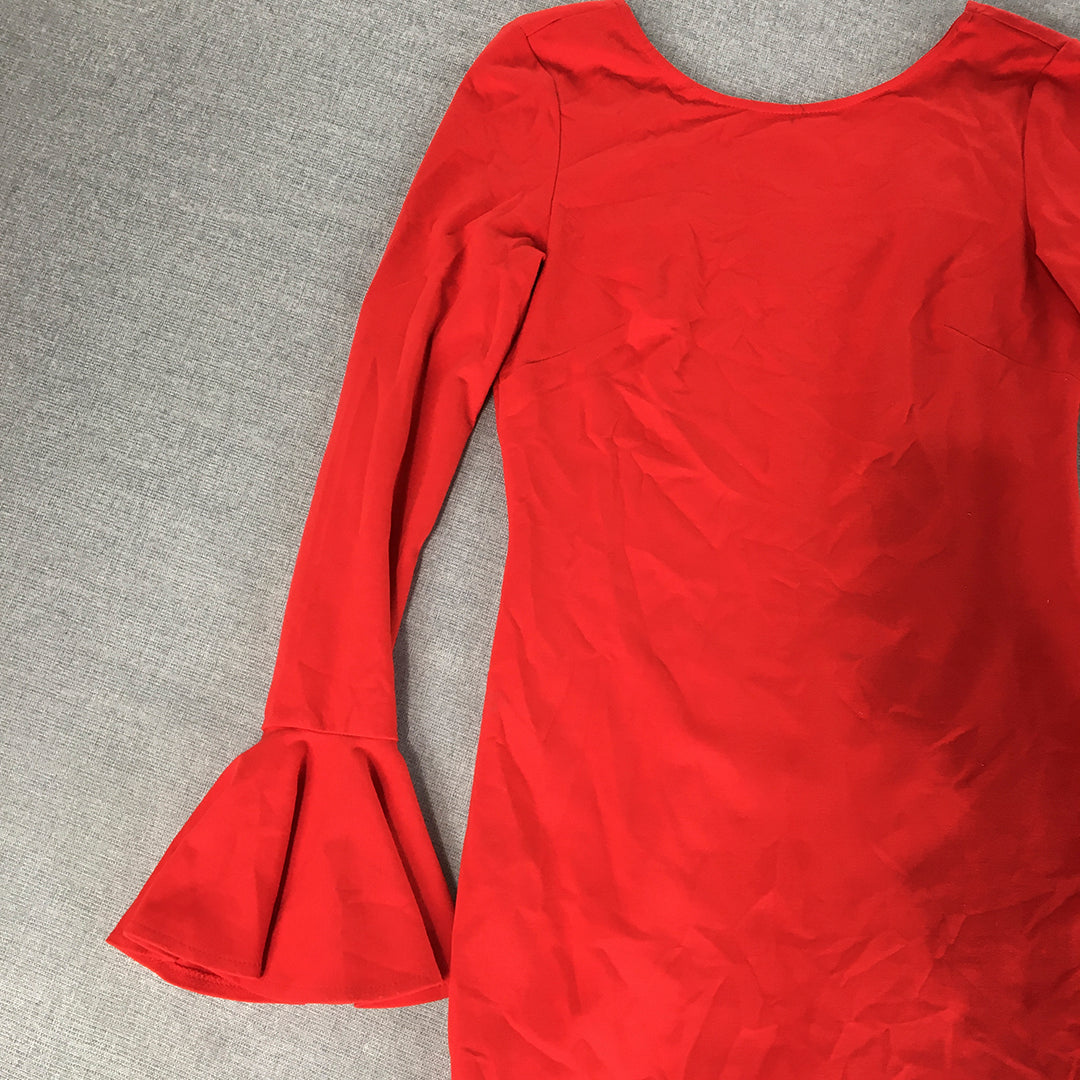 Mika & Gala Womens Mini Dress Size 8 Red Long Sleeve Flared Cuffs Stretch