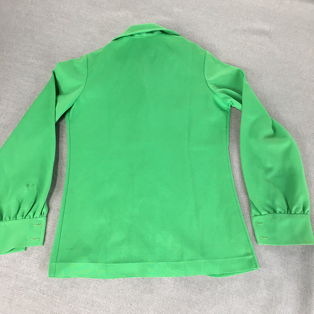 Vintage 70s 80s David Keys Womens Top Size 10 Green Button-Up Shirt