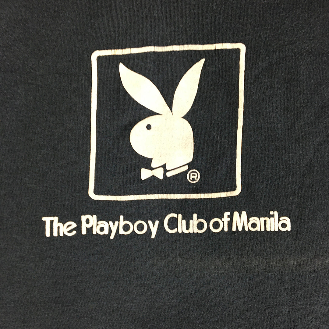 Vintage 80s The Playboy Club Of Manila T-Shirt Size XS Black Philippines Tee