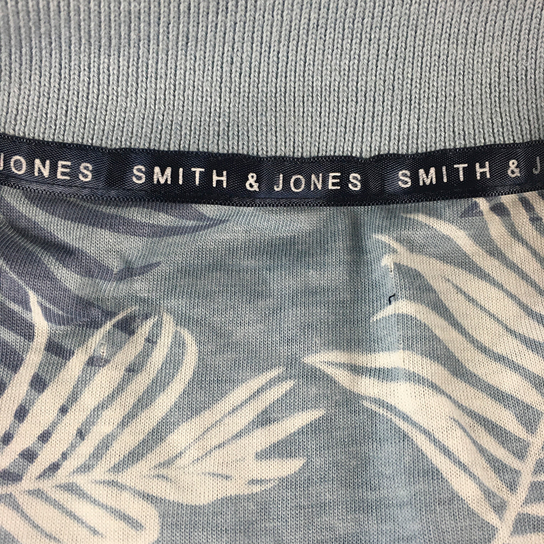 Smith & Jones Mens Polo Shirt Size M Blue Floral Palm Short Sleeve Rugby