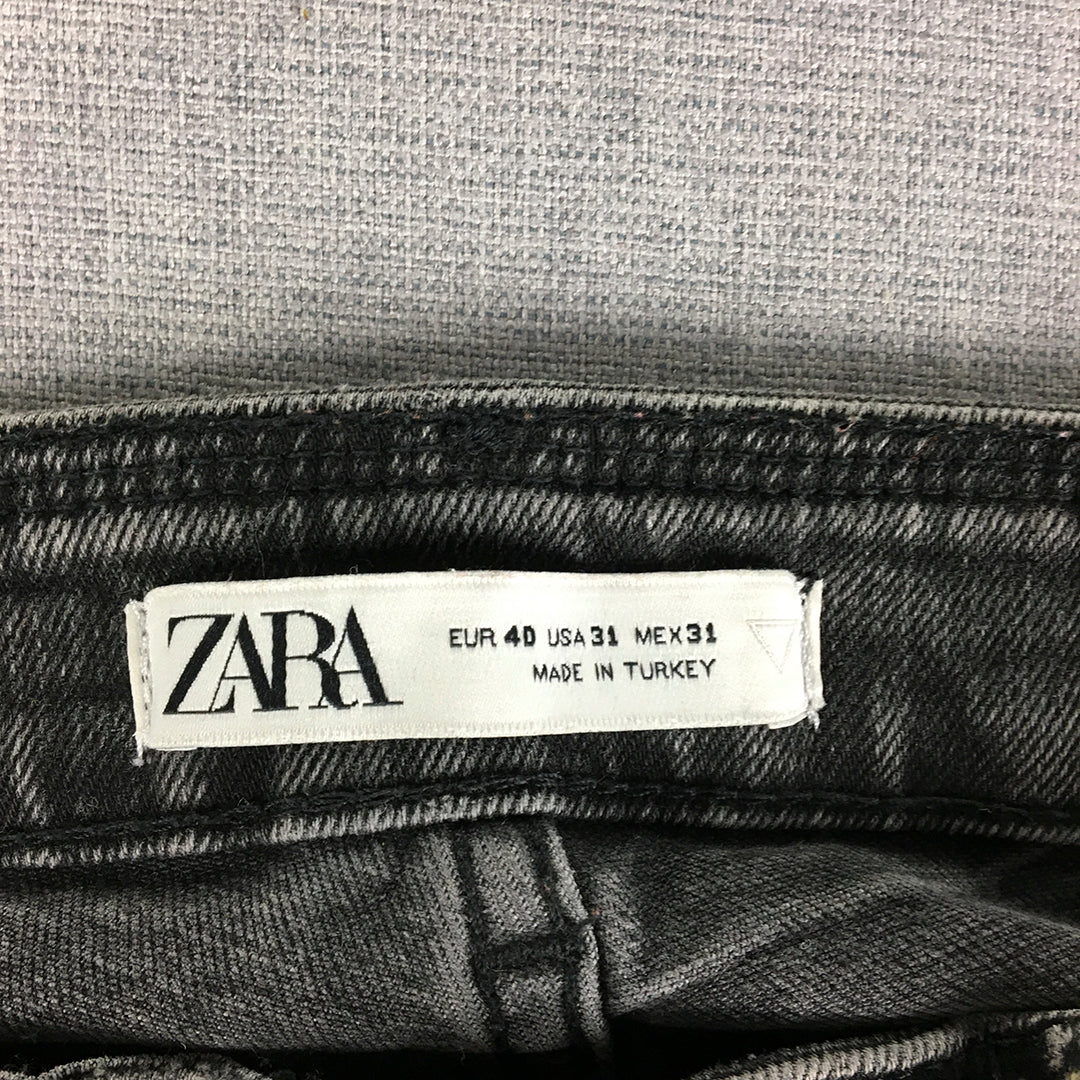 Zara Mens Skinny Jeans Size 31 Black Dark Wash Ripped Stretch Denim