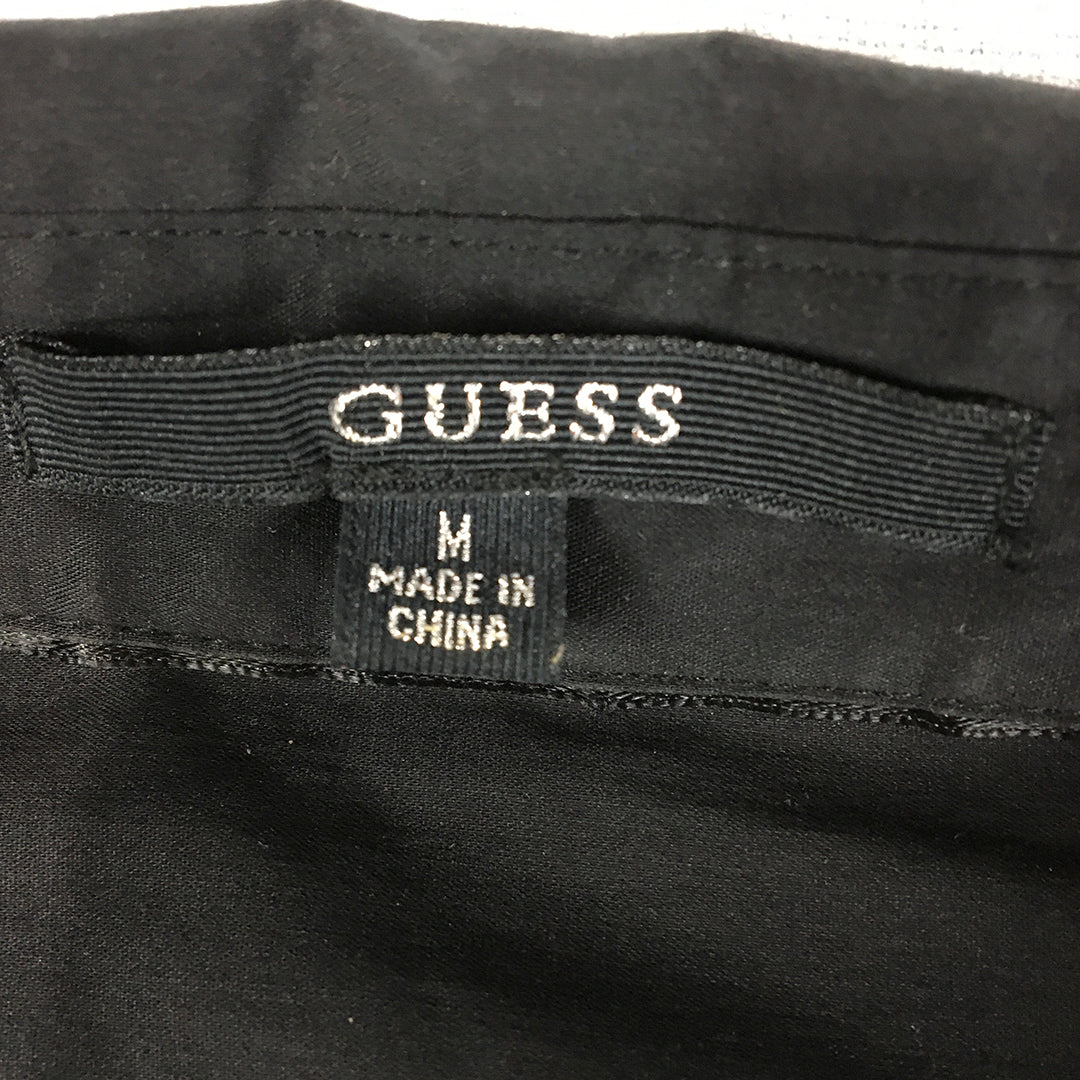 Guess Womens Shirt Size M Black Stretch Fabric Long Sleeve Button-Up Collared