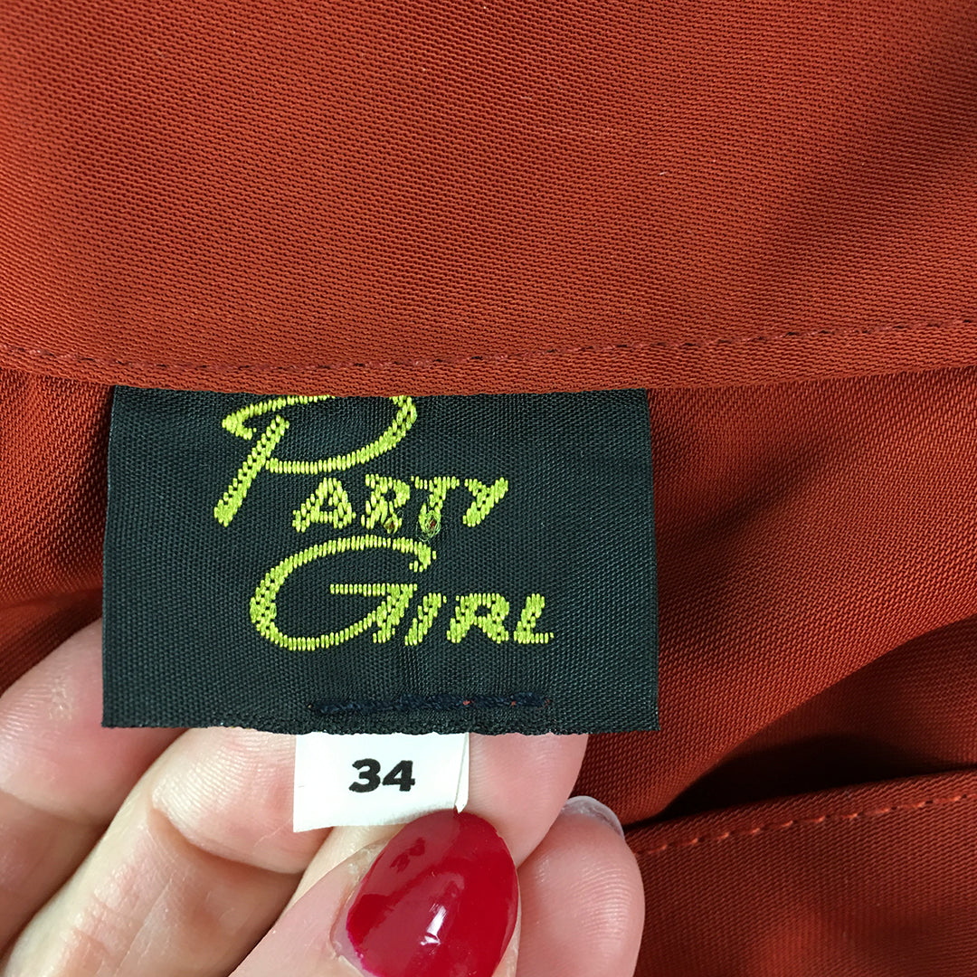 Party Girl Womens Top Size 34 Rust Red Short Sleeve Plus Size Button-Up Shirt