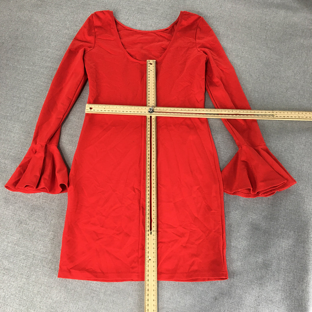 Mika & Gala Womens Mini Dress Size 8 Red Long Sleeve Flared Cuffs Stretch