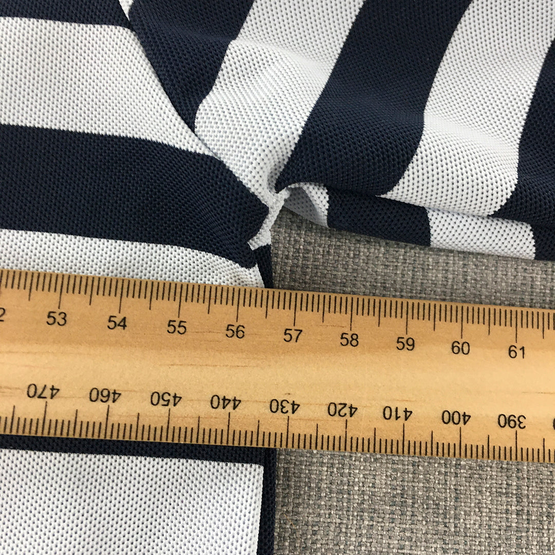 Zara Mens Polo Shirt Size L Navy Blue & White Striped Short Sleeve Rugby