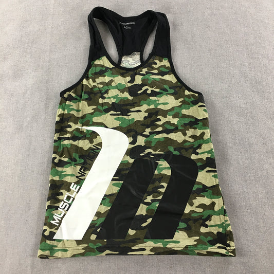 Muscle Nation Womens Tank Top Size S Camo Green Brown Gym Shirt