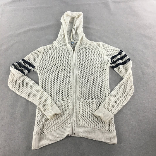 Valleygirl Womens Hoodie Jacket Size M White Fishnet Zip-Up Pockets