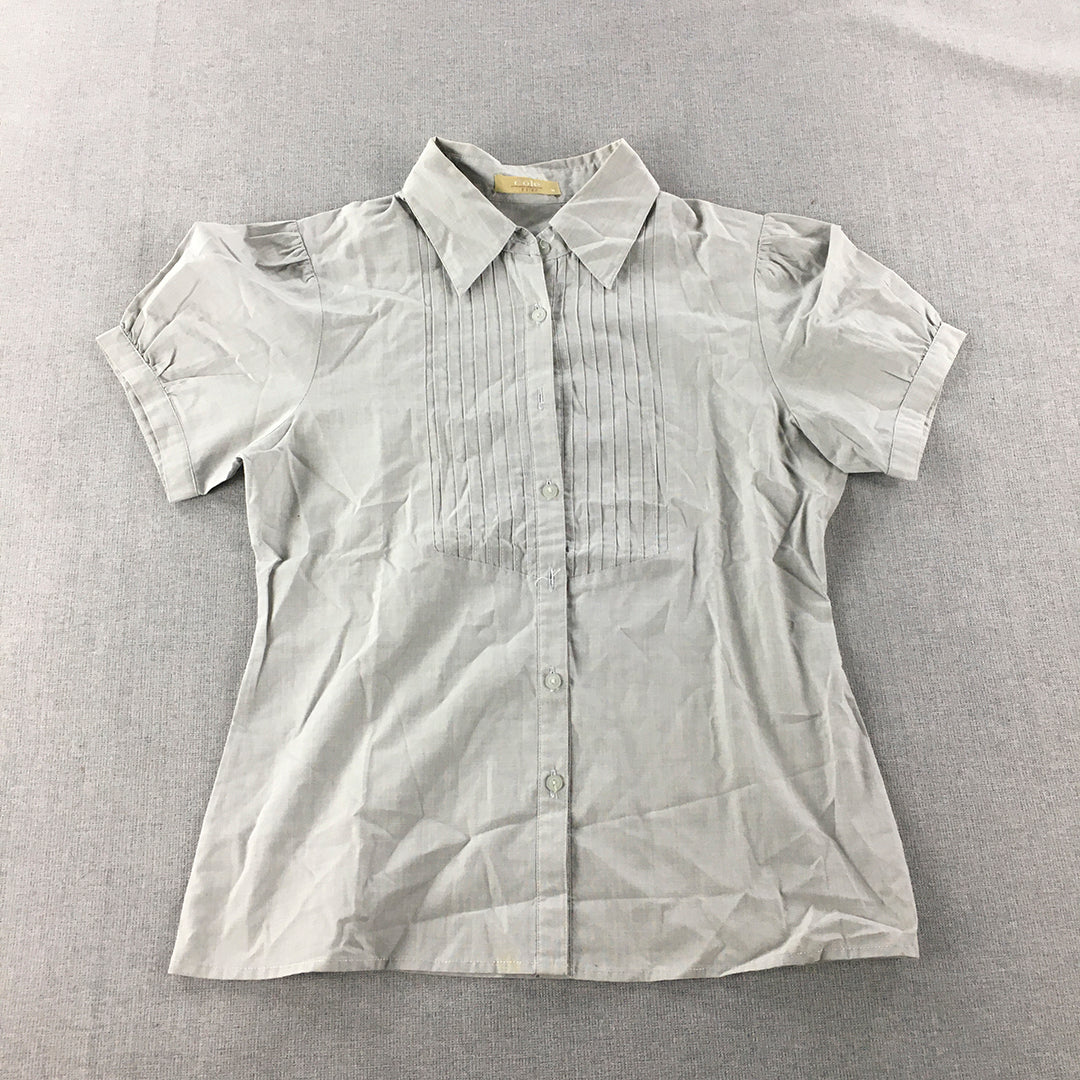 Cole Womens Shirt Size M Grey Short Sleeve Button-Up Collared Top