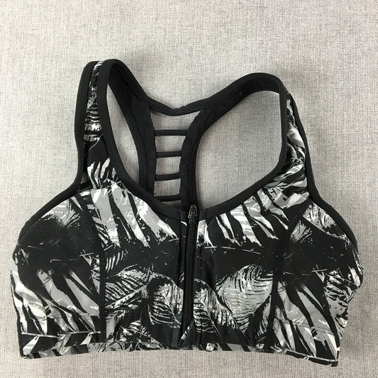 Rockwear Womens Sports Bra Size 8 Black Zip-Up Cropped Top