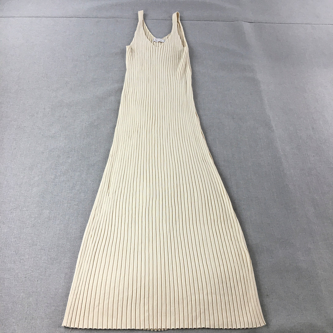 Thanne Womens Knit Dress Size 6 Nude Beige Sleeveless Midi Bodycon