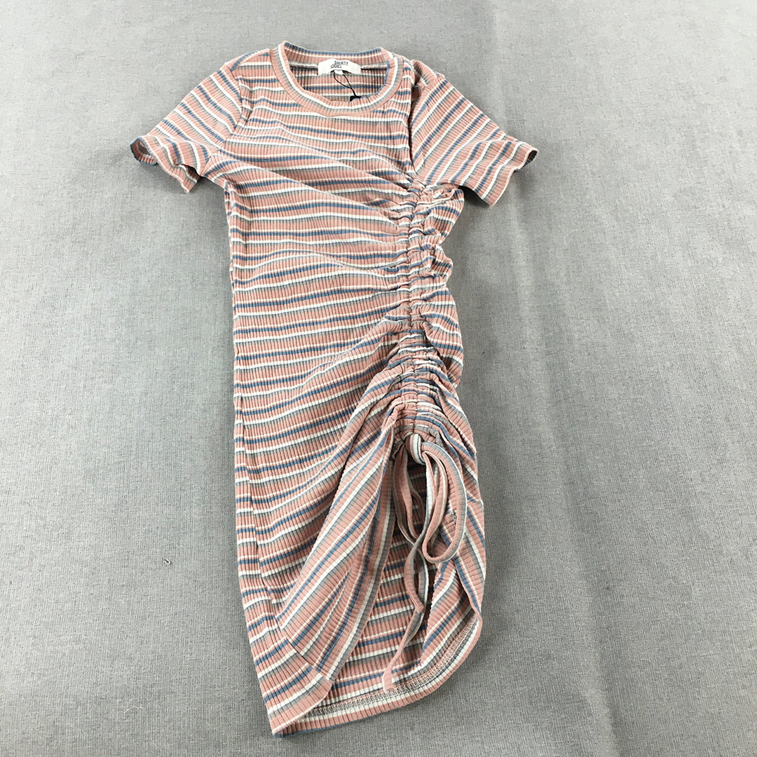 NEW Society Addict Womens Bodycon Dress Size M Pink Striped Stretch Mini