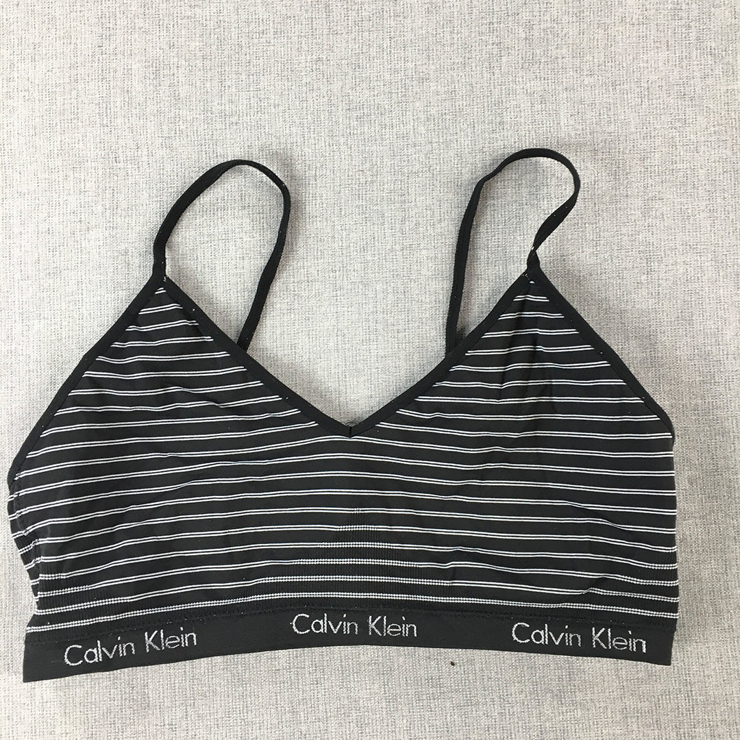 Calvin Klein Womens Sports Bra Size M Black Striped Cropped Top