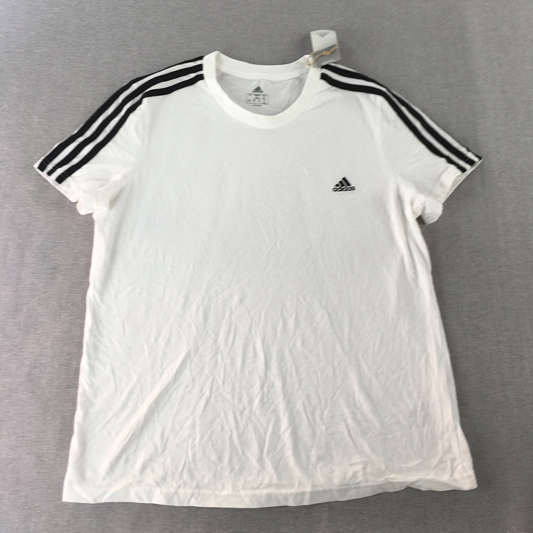 NEW Adidas Womens T-Shirt Size XL White Logo Striped Crew Neck Top