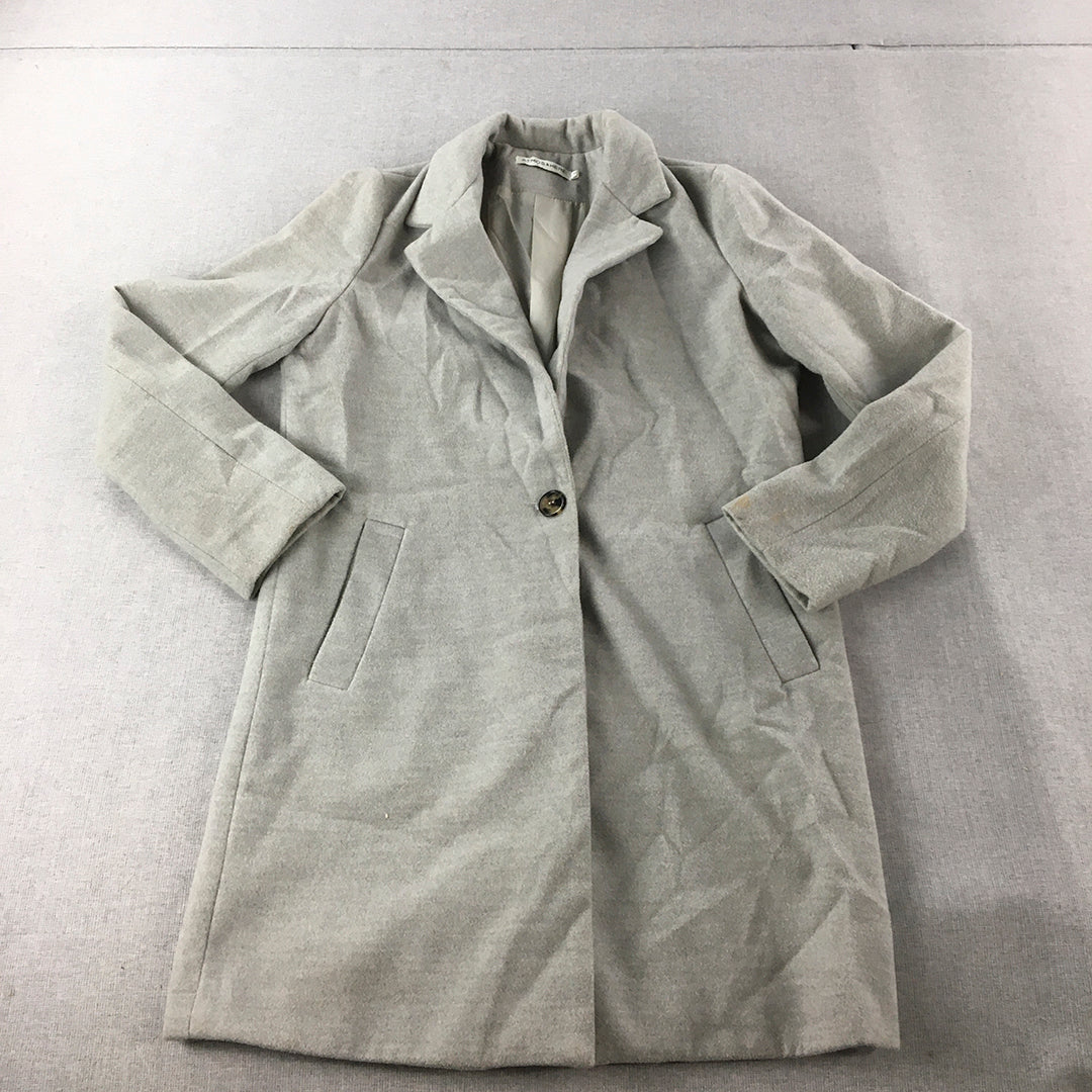 Atmos & Here Womens Pea Coat Size 10 Grey Collared Button Jacket