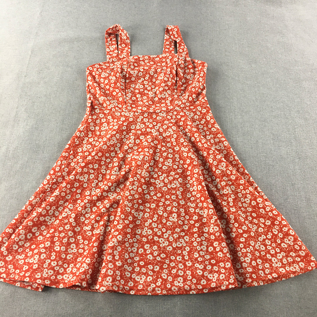 Valleygirl Womens Mini Dress Size S Orange Floral Sleeveless A-Line