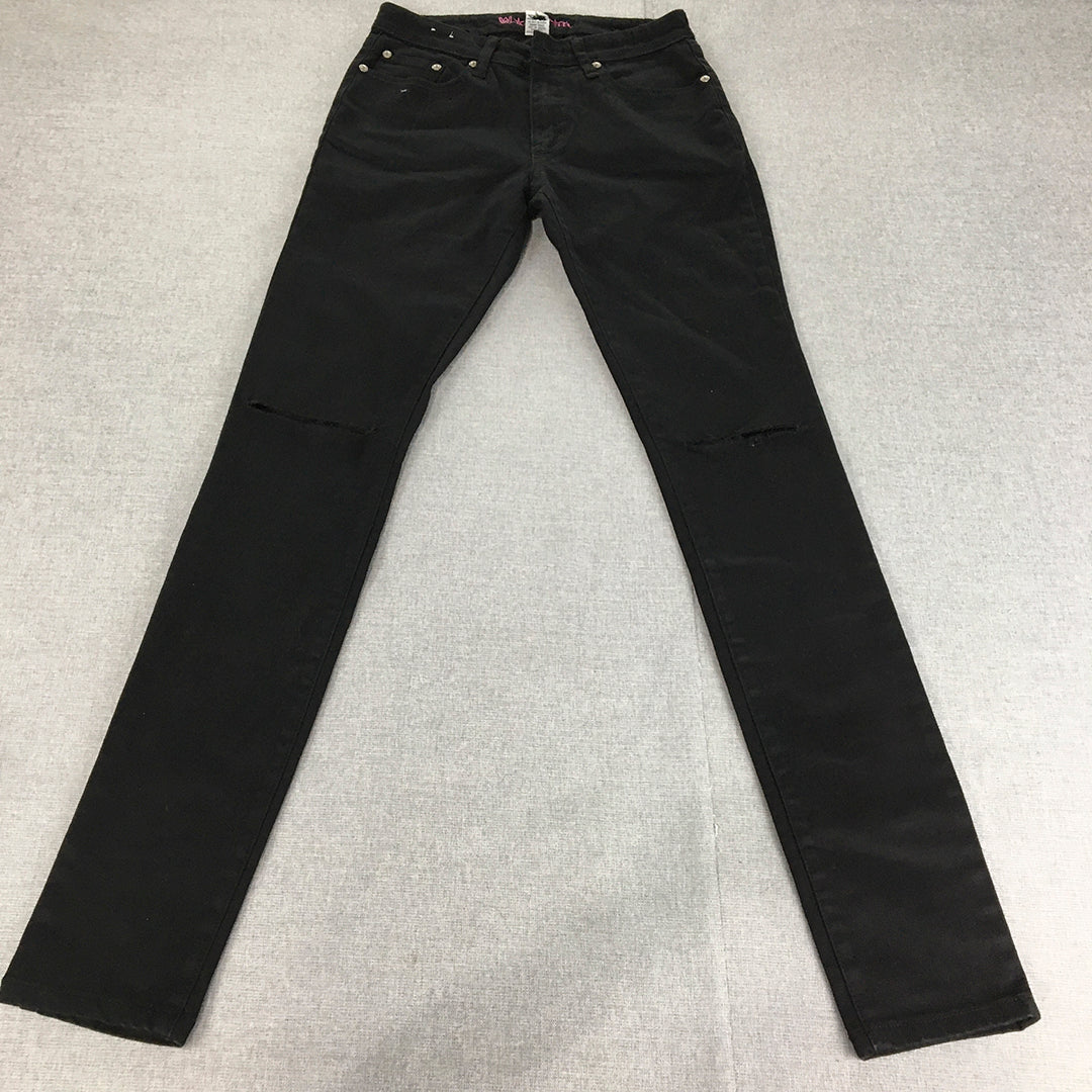 W Denim Womens Skinny Jeans Size 8 (W25 x L30) Black Ripped Stretch Denim