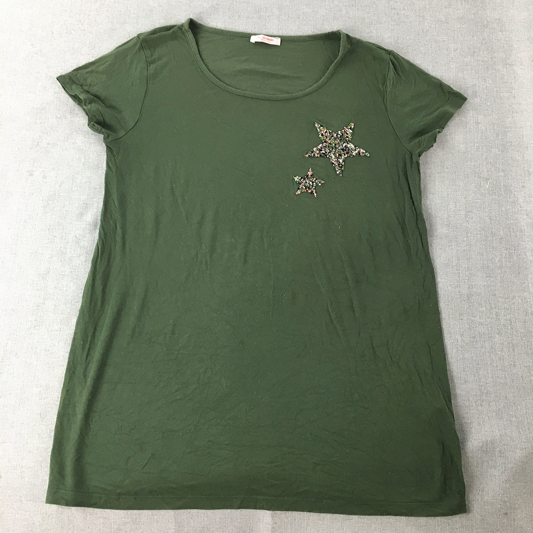 LC Waikiki Maternity Womens T-Shirt Size L Green Diamante Star Short Sleeve Top