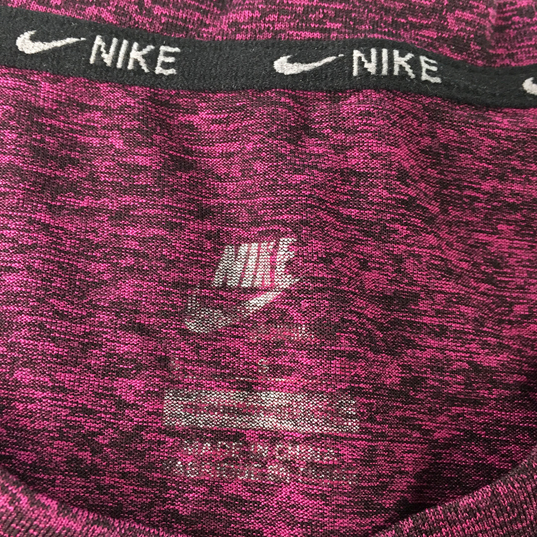 Nike Womens T-Shirt Size S Pink Black Stretch Fabric Swoosh Logo Top