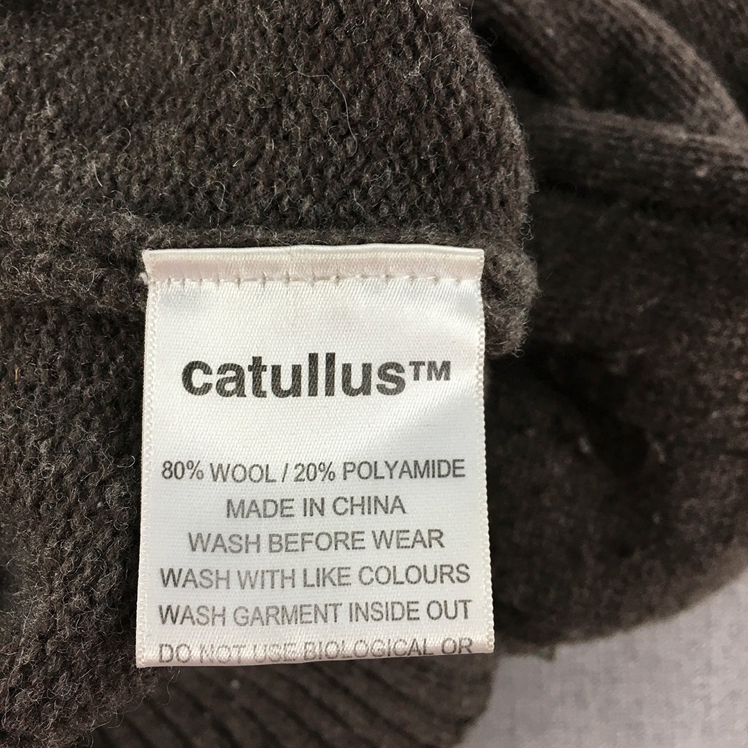 Catullus Mens Wool Zip-Up Cardigan Size S Brown Cable Knit