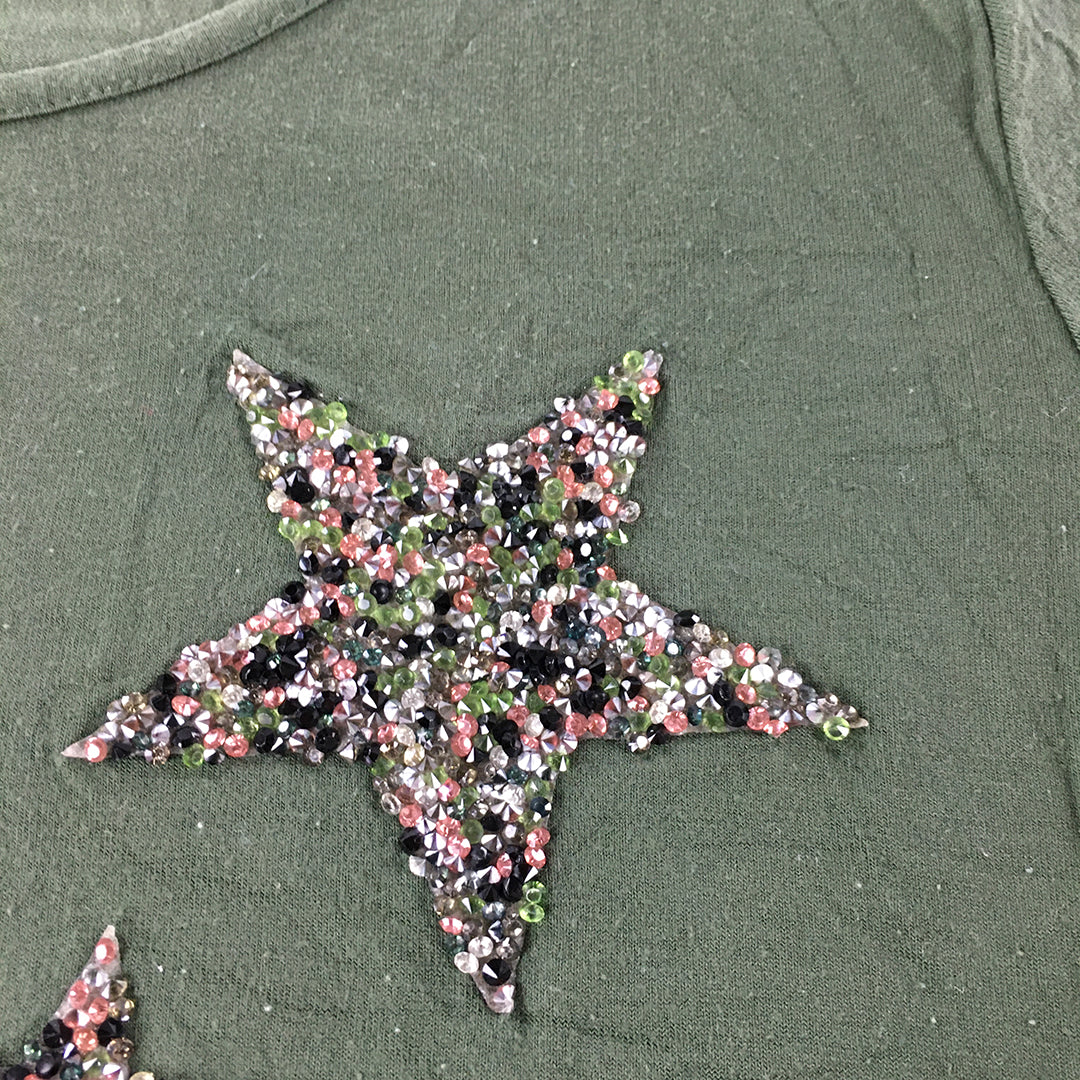 LC Waikiki Maternity Womens T-Shirt Size L Green Diamante Star Short Sleeve Top