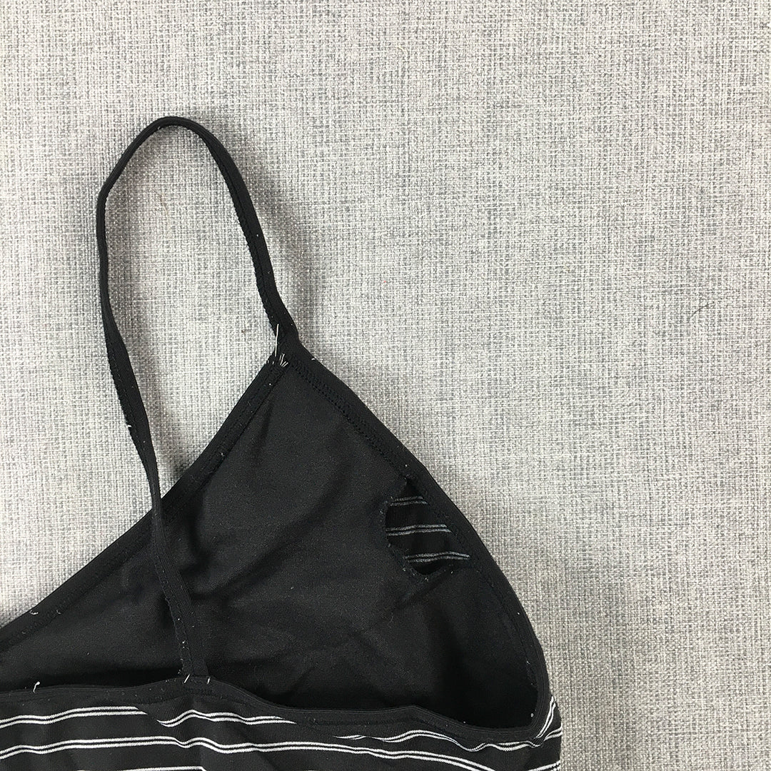 Calvin Klein Womens Sports Bra Size M Black Striped Cropped Top