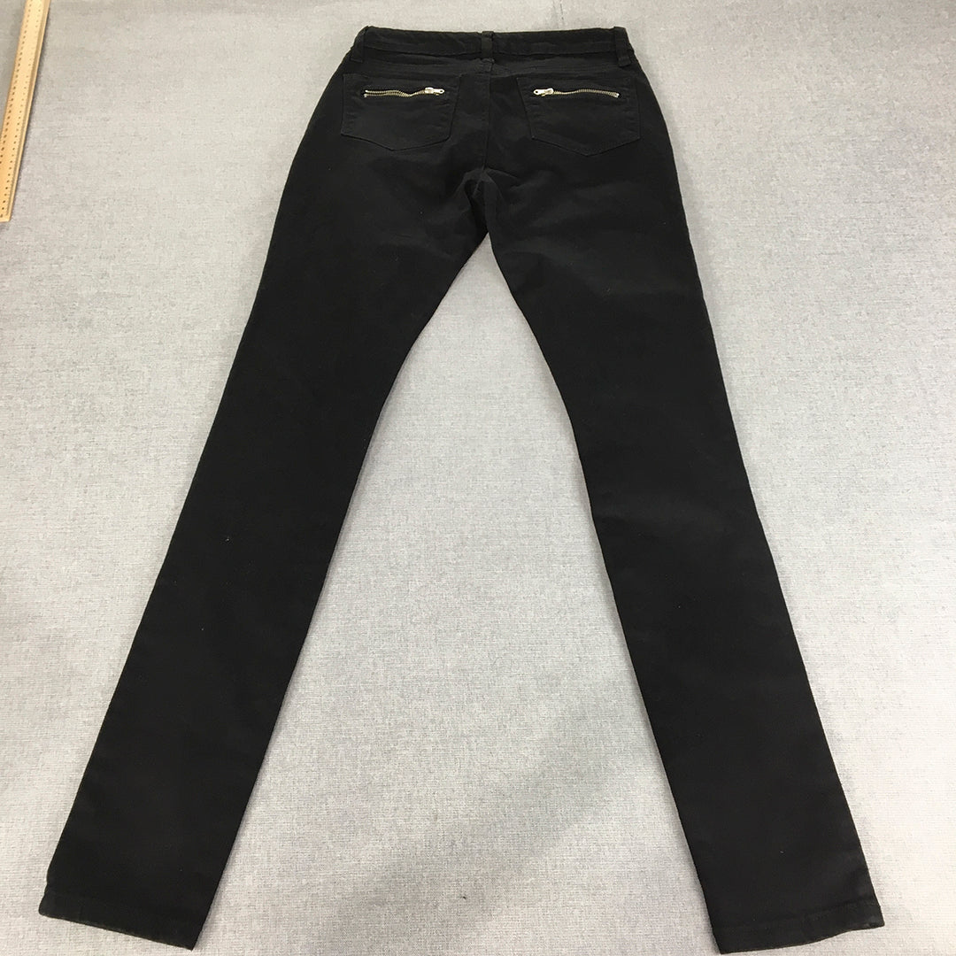 W Denim Womens Skinny Jeans Size 8 (W25 x L30) Black Ripped Stretch Denim