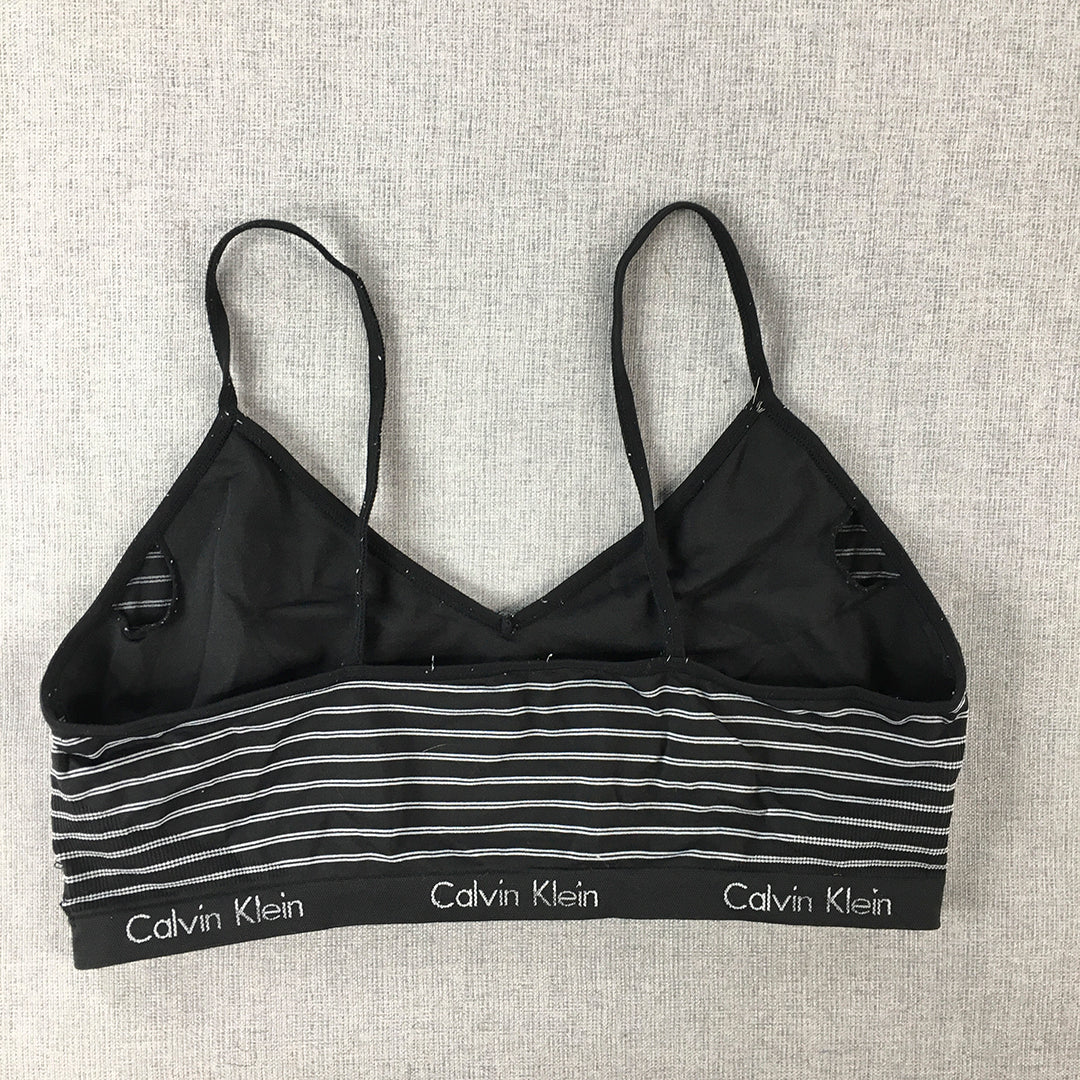 Calvin Klein Womens Sports Bra Size M Black Striped Cropped Top