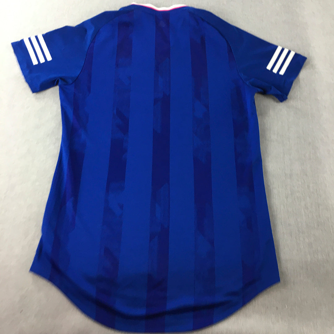 Adidas Mens Football Jersey Shirt Size M Blue Striped Short Sleeve Climalite