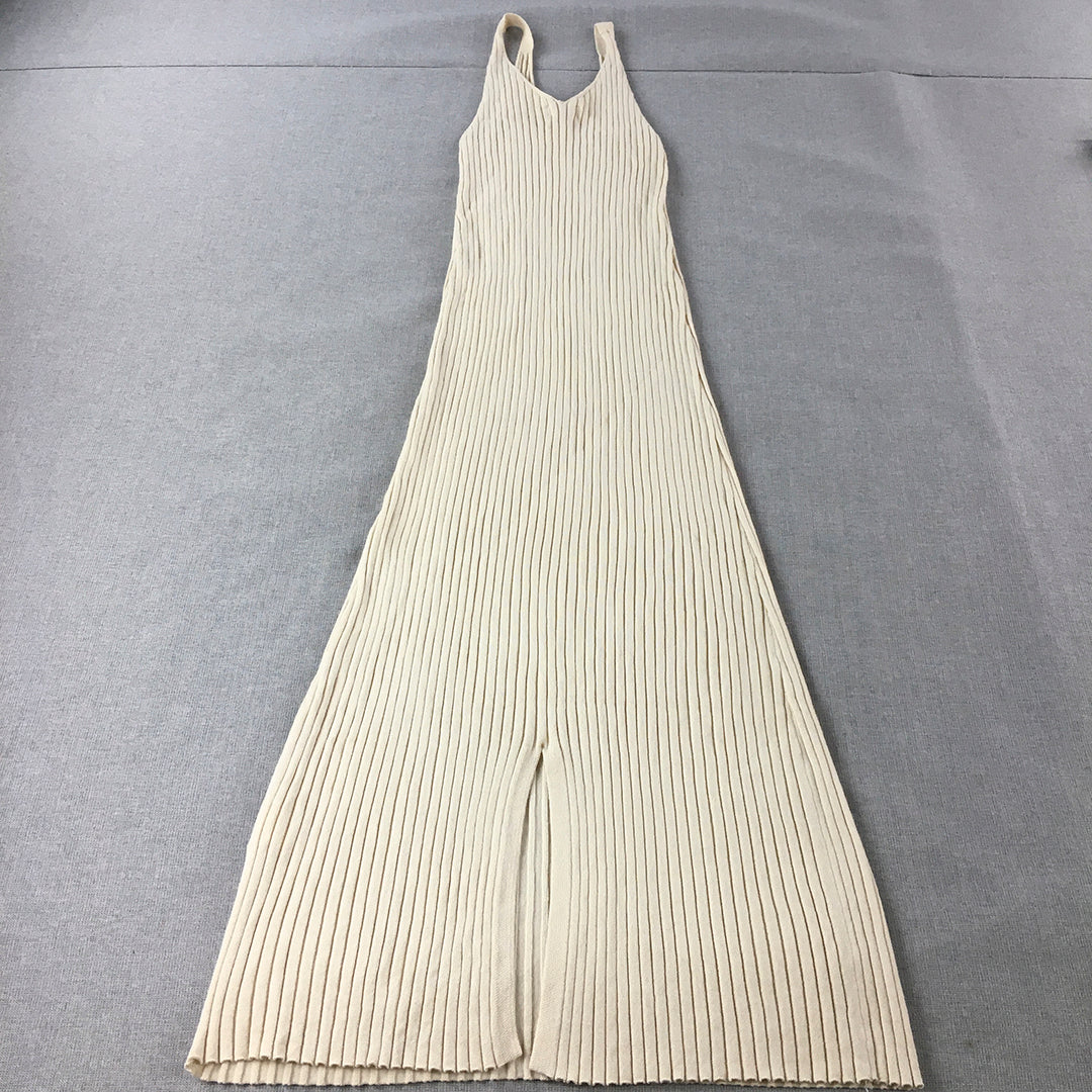 Thanne Womens Knit Dress Size 6 Nude Beige Sleeveless Midi Bodycon