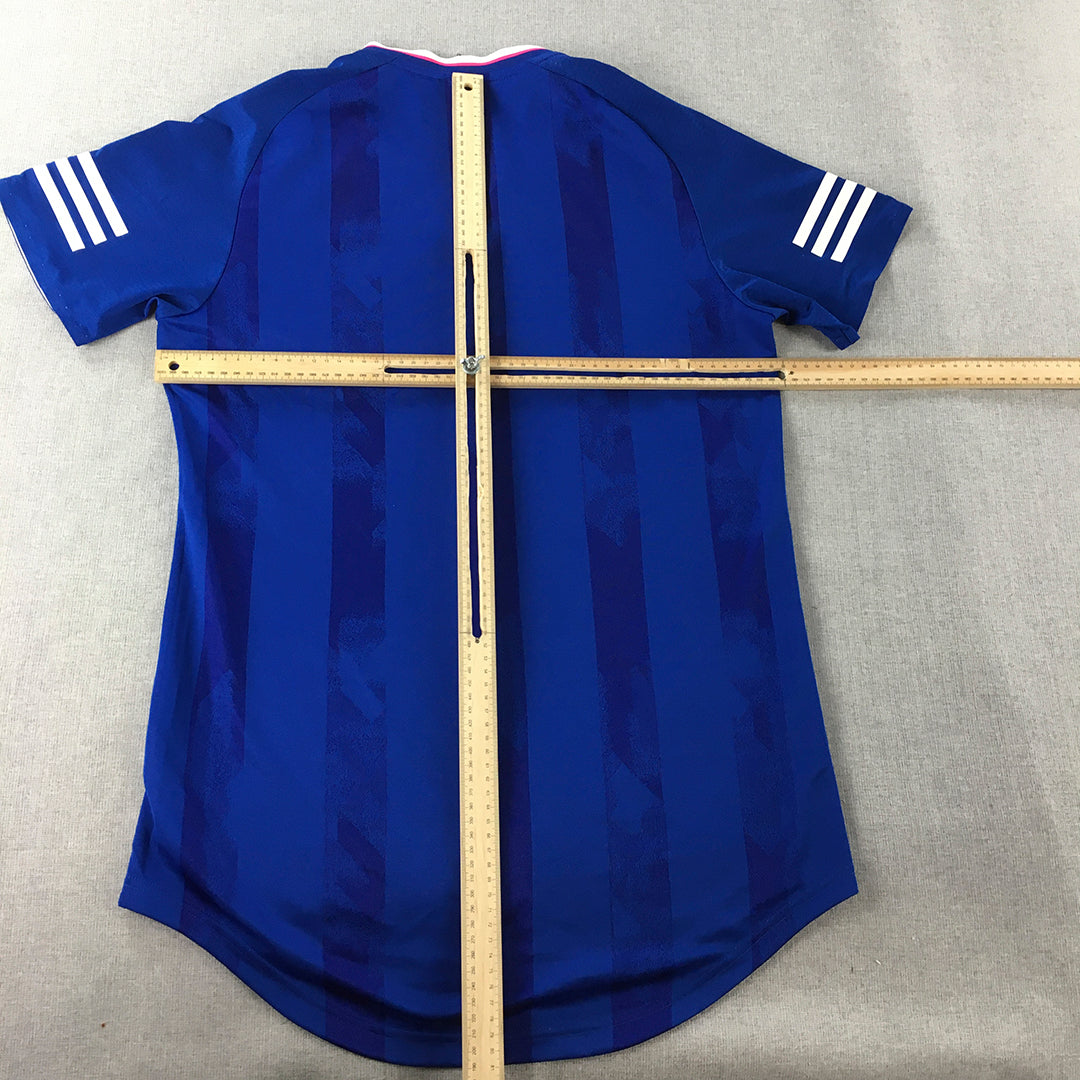 Adidas Mens Football Jersey Shirt Size M Blue Striped Short Sleeve Climalite