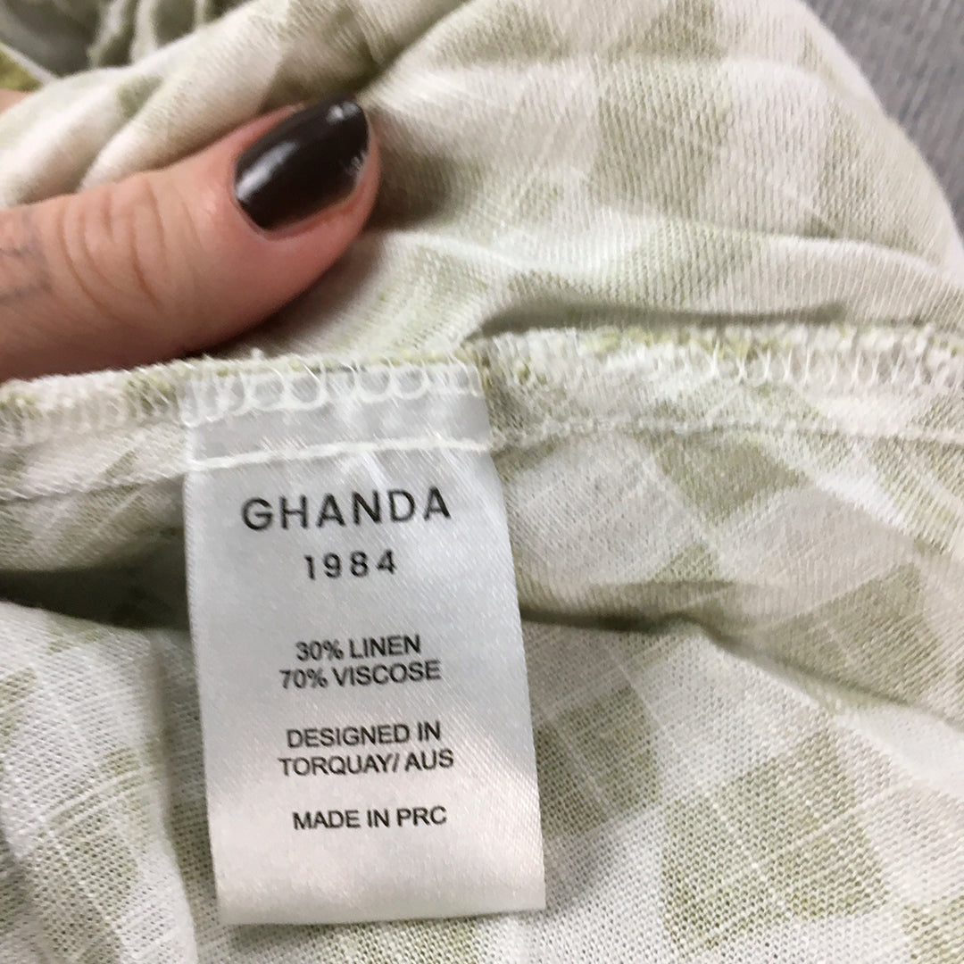 Ghanda Womens Linen Maxi Skirt Size XS Green White Checkered A-Line