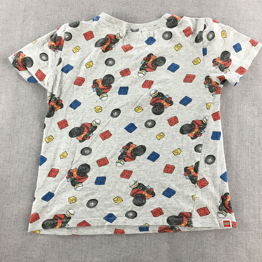 Lego Kids Boys T-Shirt Size 7 Grey Short Sleeve Brick Pattern Top