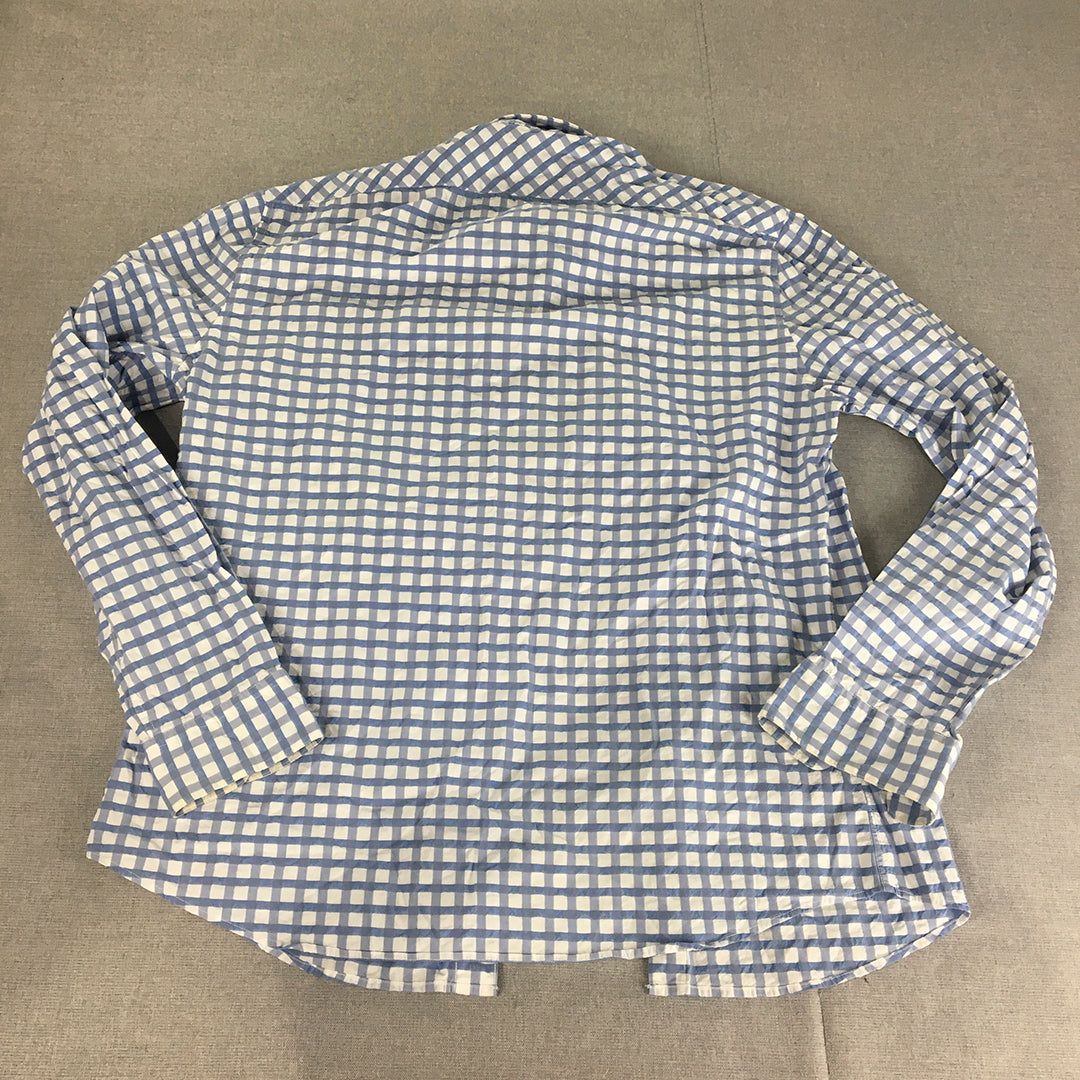 Marcs Mens Shirt Size XL Blue White Checkered Button-Up Long Sleeve