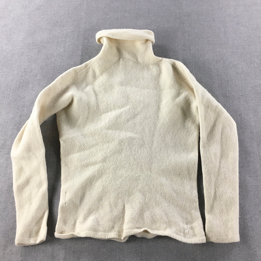 Uniqlo Womens 100% Wool Turtleneck Sweater Size XS White Knit Jumper