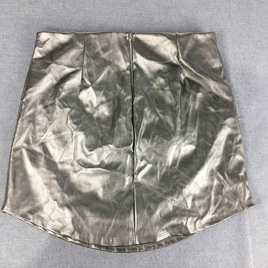 NEW Windsor Womens Silver Mini Skirt Size L Back Zip