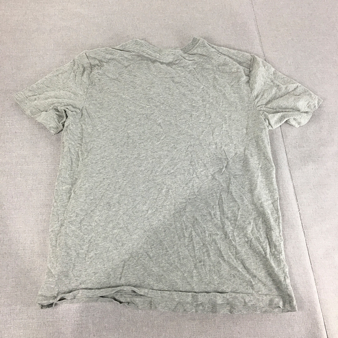 Nike Womens T-Shirt Size M Grey Big Swoosh Logo Crew Neck Short Sleeve Top